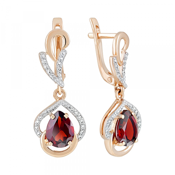 Золотые серьги с гранатом и фианитом № 120878