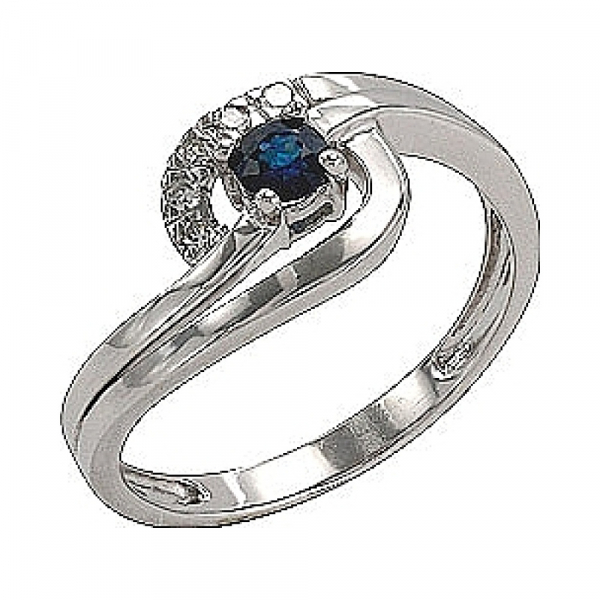 Золотое кольцо с бриллиантом и сапфиром № 74477