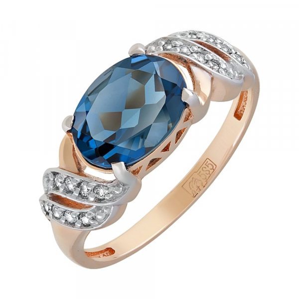 Золотое кольцо с топазом и фианитом № 119375
