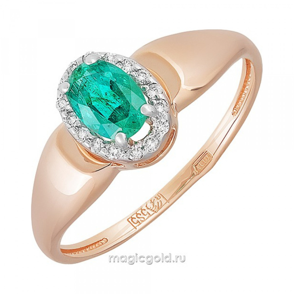 Золотое кольцо с бриллиантом и изумрудом № 159544