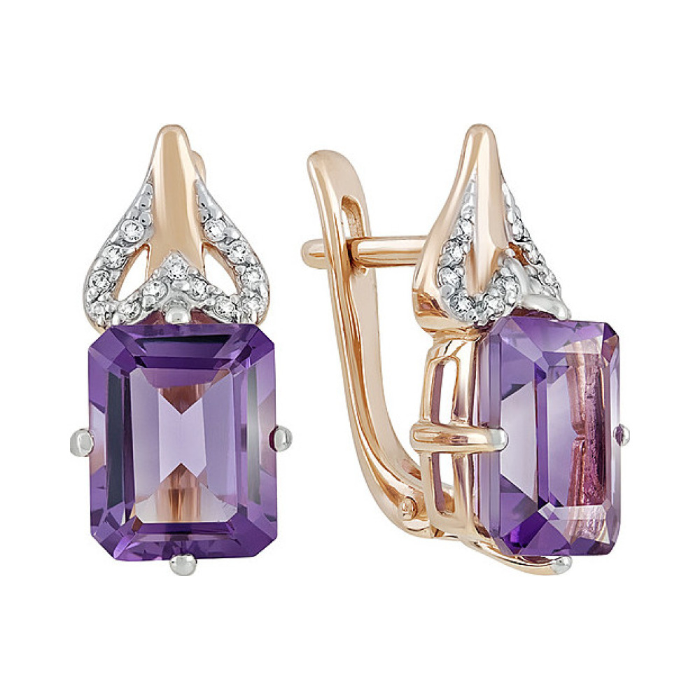 Золотые серьги с аметистом и фианитом № 131860
