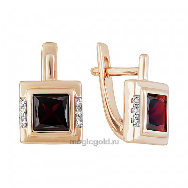 Золотые серьги с гранатом и фианитом № 160595