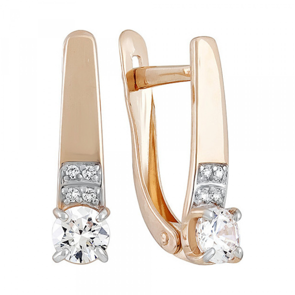 Золотые серьги с кристаллами swarovski и фианитом № 133538
