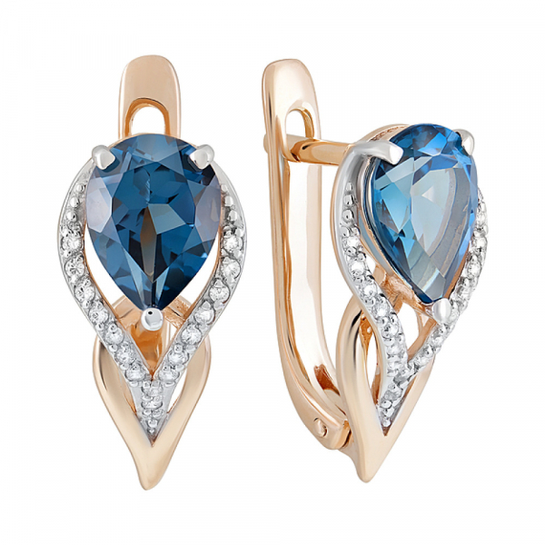 Золотые серьги с топазом и фианитом № 124788