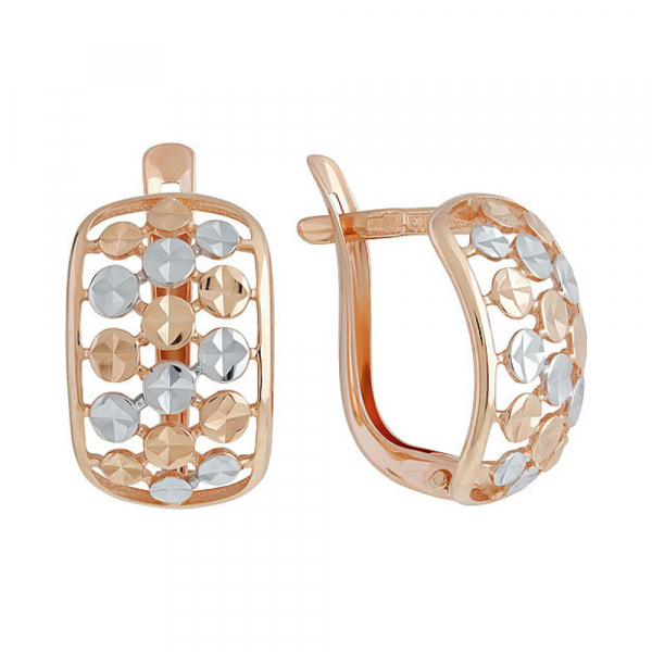 Золотые серьги без камня с алмазкой № 136950