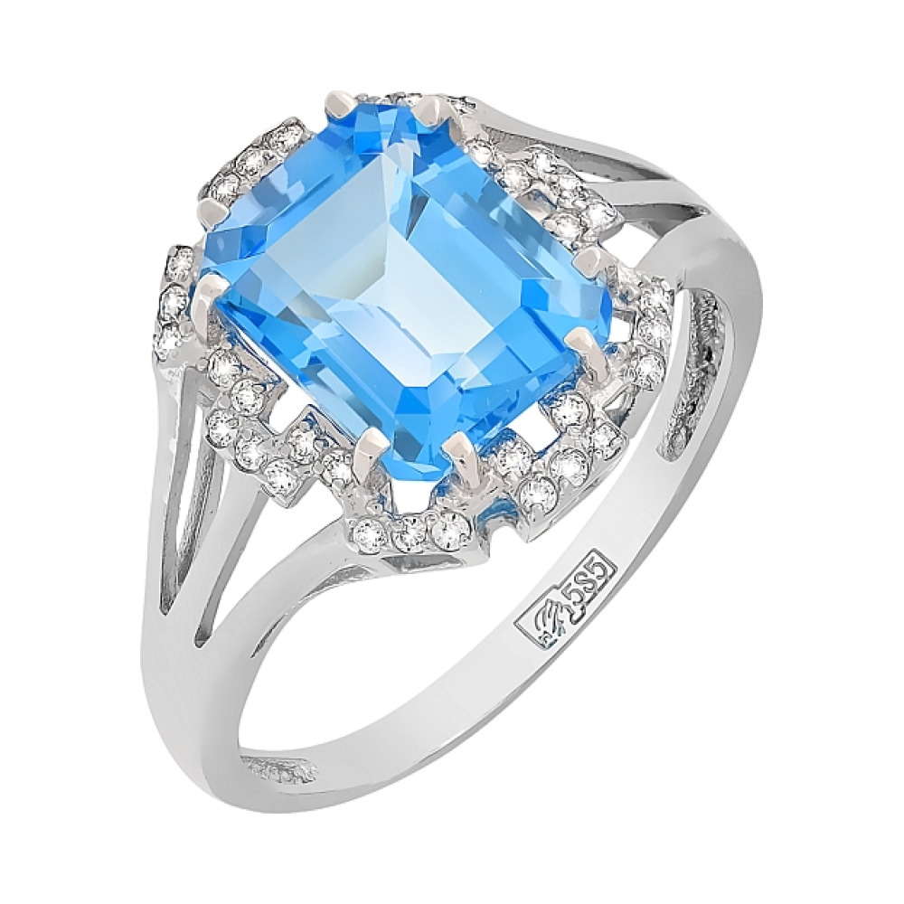 Золотое кольцо с топазом и фианитом № 118628