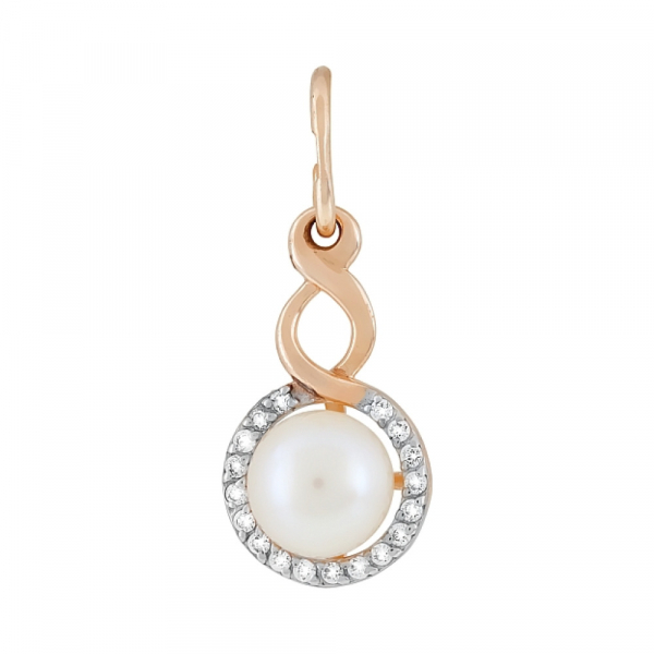 Золотая подвеска с жемчугом и фианитом № 119042