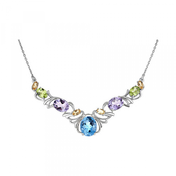 Серебряное колье с полудраг. вставками № 134630