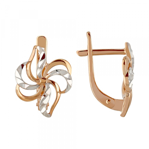 Золотые серьги без камня с алмазкой № 106958