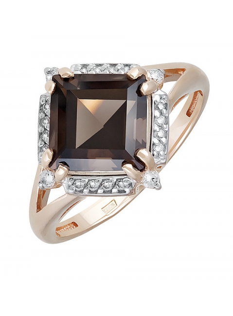 Золотое кольцо с раухтопазом и фианитом № 131598