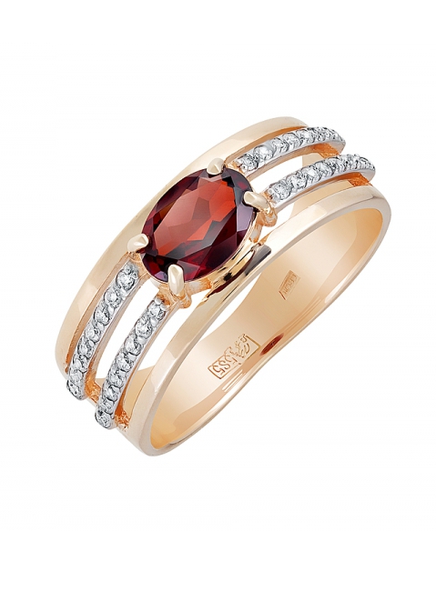 Золотое кольцо с гранатом и фианитом № 131674