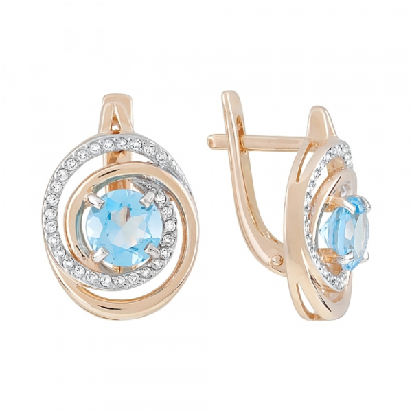 Золотые серьги с топазом и фианитом № 119393