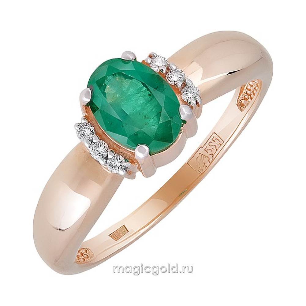 Золотое кольцо с бриллиантом и изумрудом № 161454