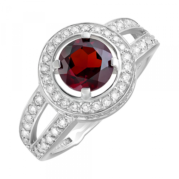Серебряное кольцо с гранатом и фианитом № 124633