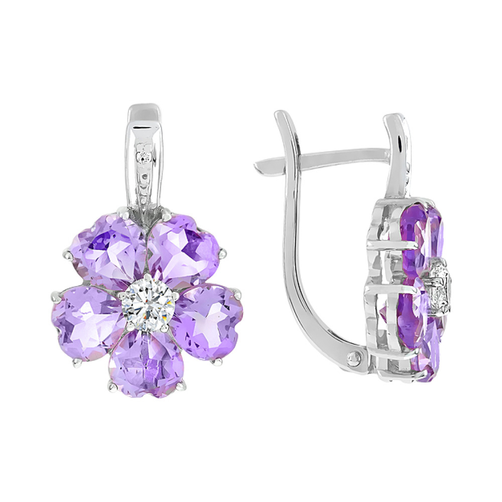 Золотые серьги с аметистом и фианитом № 99653