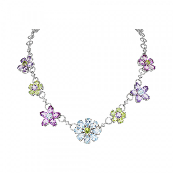 Серебряное колье с полудраг. вставками № 126965