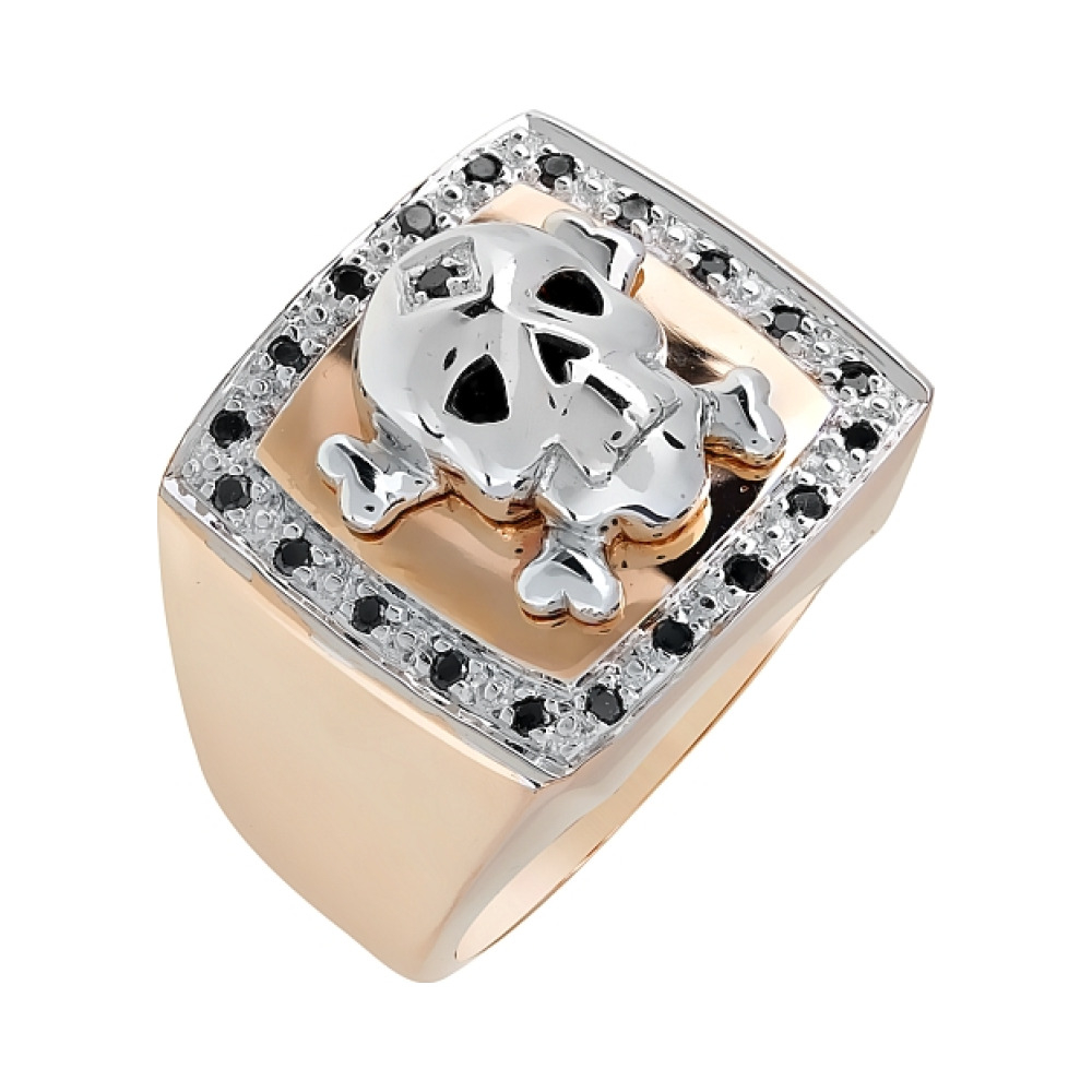 Золотое кольцо с чёрными бриллиантами № 63881