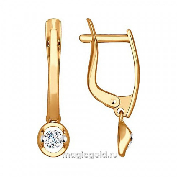 Золотые серьги с фианитом № 163146