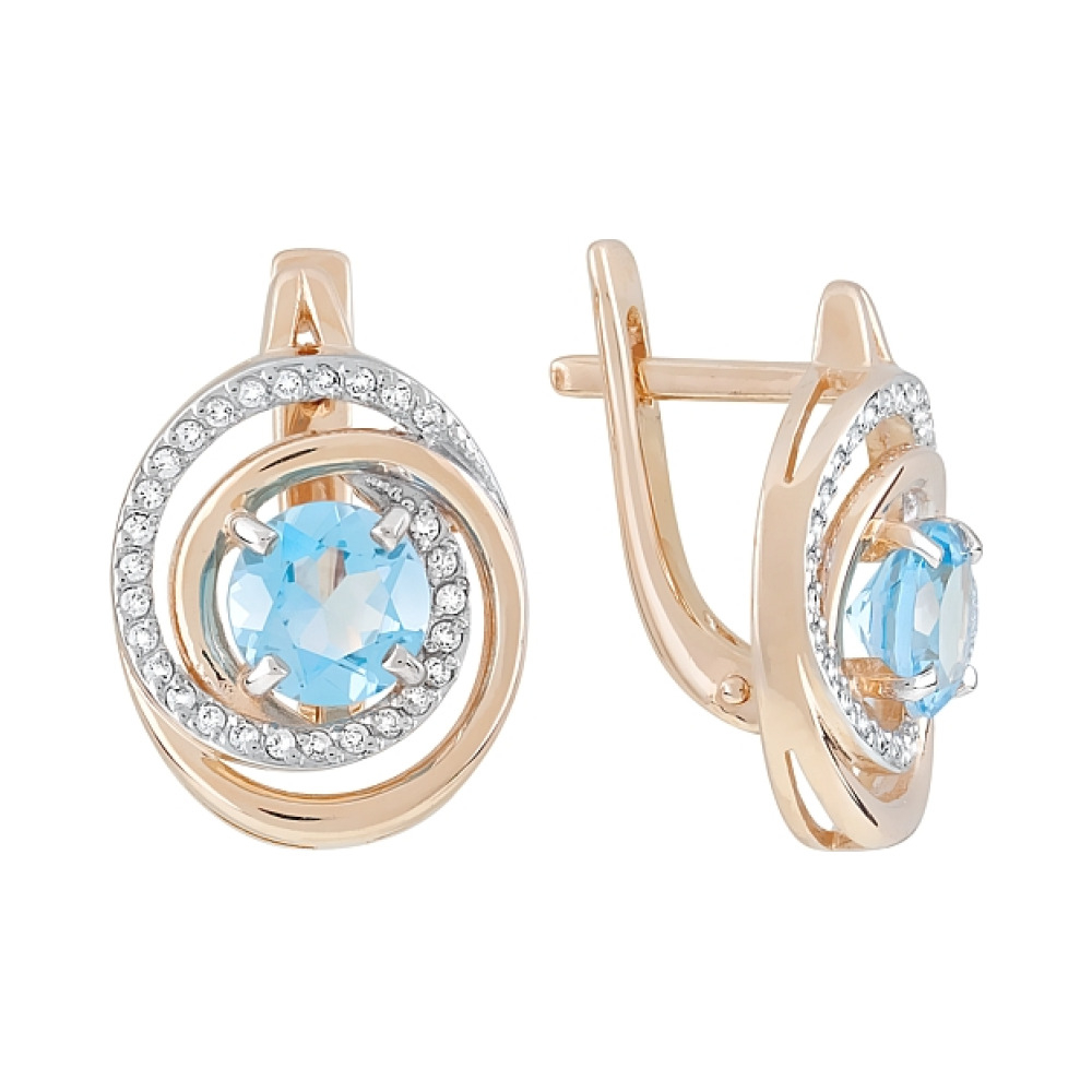 Золотые серьги с топазом и фианитом № 119393