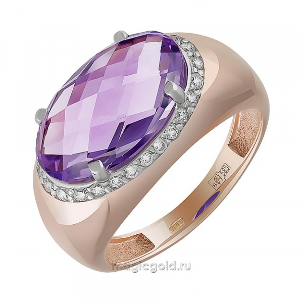 Золотое кольцо с аметистом и фианитом № 162926
