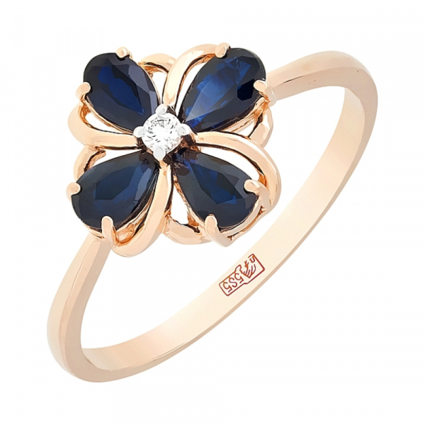 Золотое кольцо с бриллиантом и сапфиром № 113787