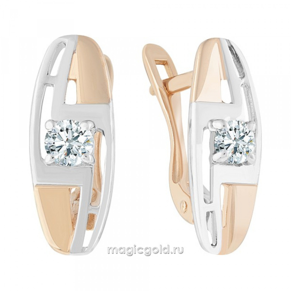Золотые серьги с фианитом № 173388
