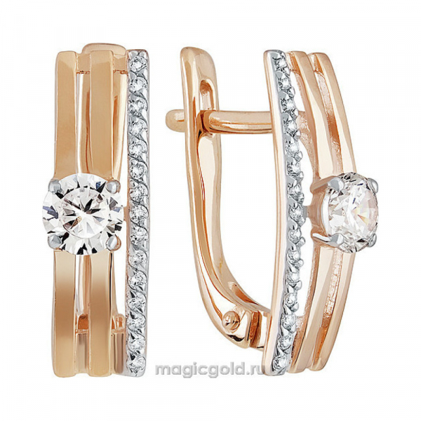 Золотые серьги с фианитом № 137777