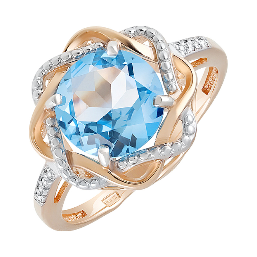 Золотое кольцо с топазом и фианитом № 128686