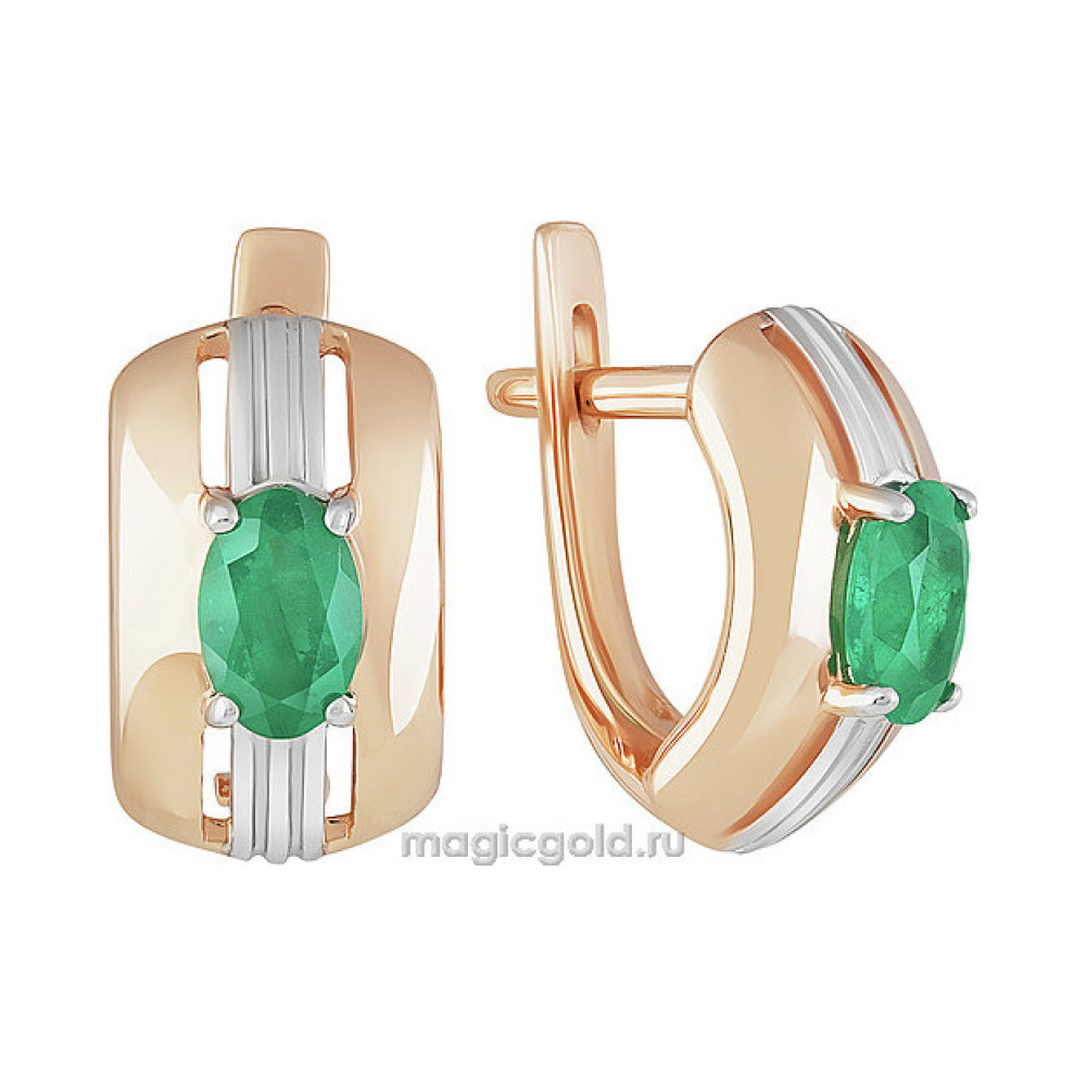 Золотые серьги с изумрудом № 160735
