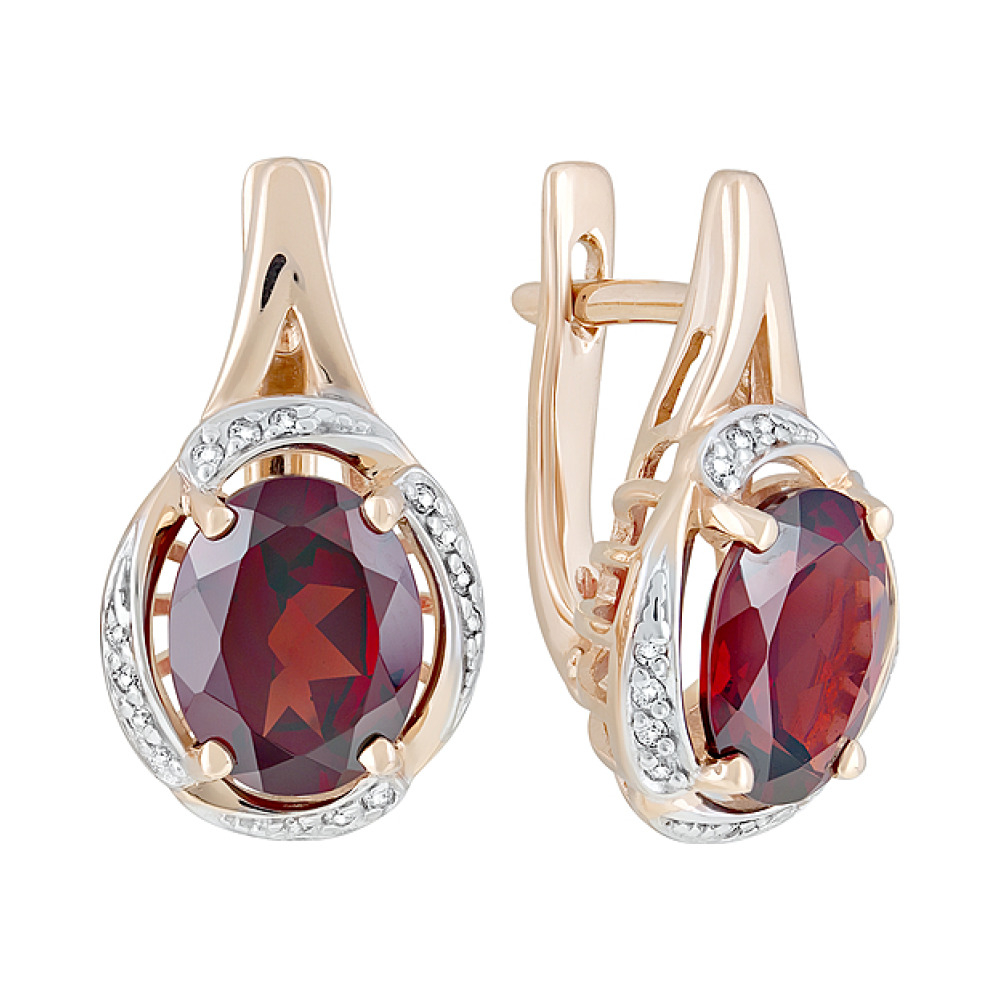 Золотые серьги с гранатом и фианитом № 122861