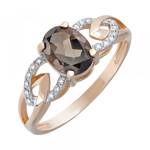 Золотое кольцо с раухтопазом и фианитом № 124078