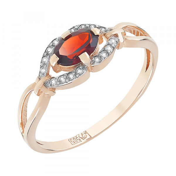 Золотое кольцо с гранатом и фианитом № 95757