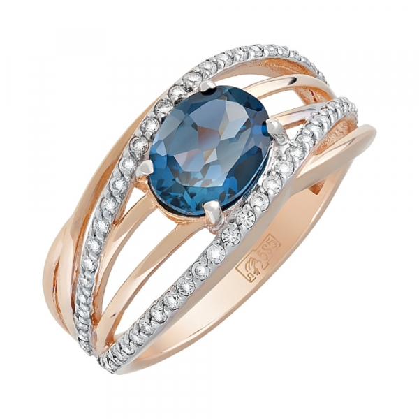 Золотое кольцо с топазом и фианитом № 119722