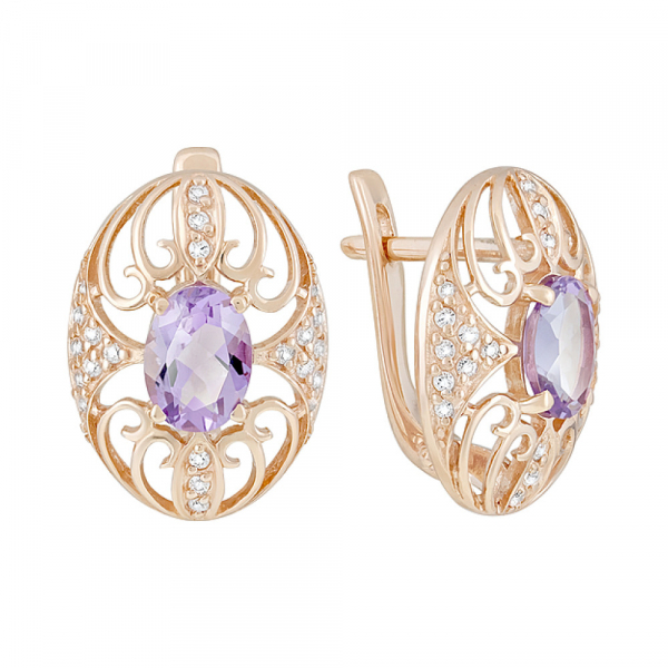 Золотые серьги с аметистом и фианитом № 126329