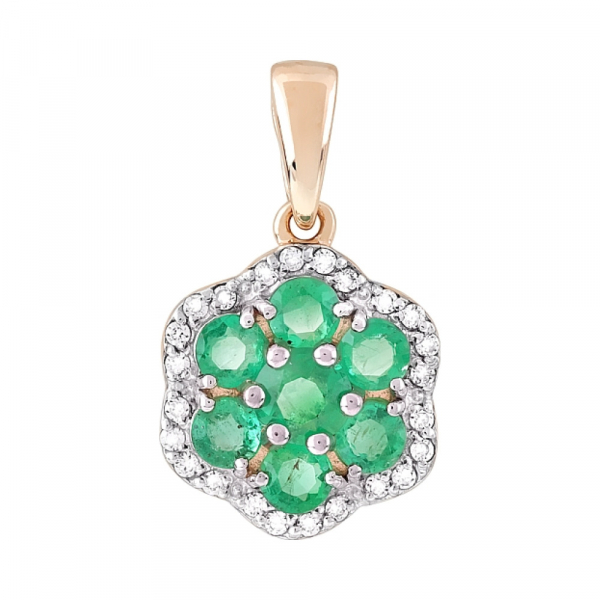 Золотая подвеска с изумрудом и фианитом № 120569