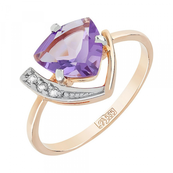 Золотое кольцо с аметистом и фианитом № 83964