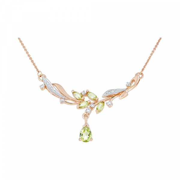 Золотое колье с хризолитом и фианитом № 122903