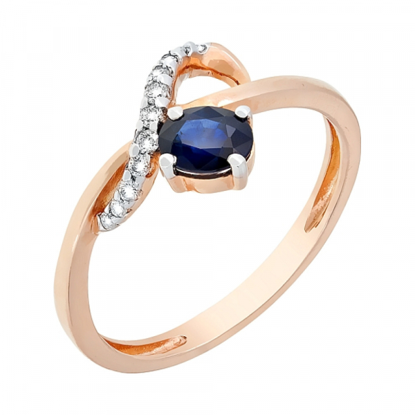 Золотое кольцо с бриллиантом и сапфиром № 98149