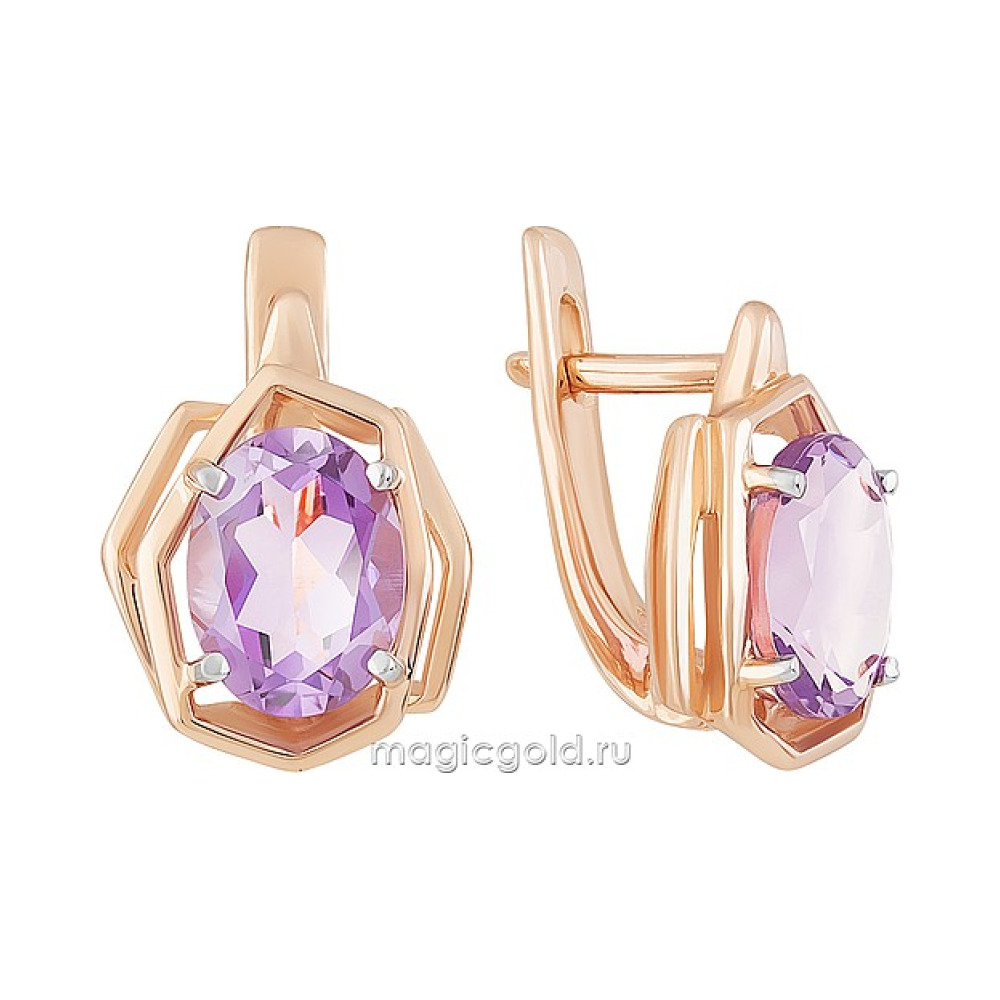 Золотые серьги с аметистом № 159648