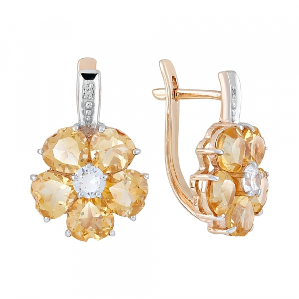 Золотые серьги с цитрином и фианитом № 81296