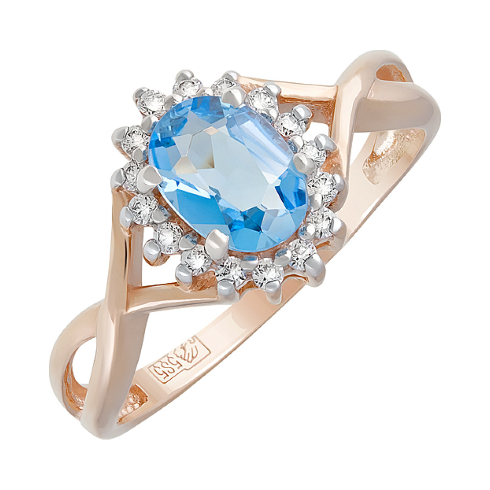 Золотое кольцо с топазом и фианитом № 126369