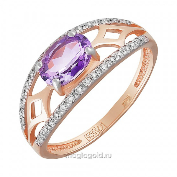 Золотое кольцо с аметистом и фианитом № 158840