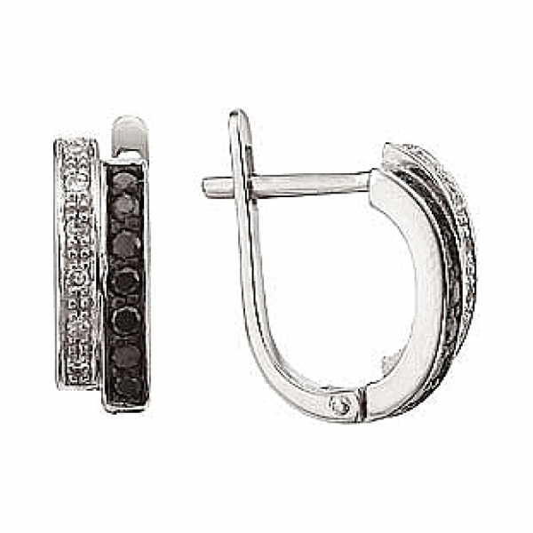 Золотые серьги с чёрными и белыми бриллиантами № 3565