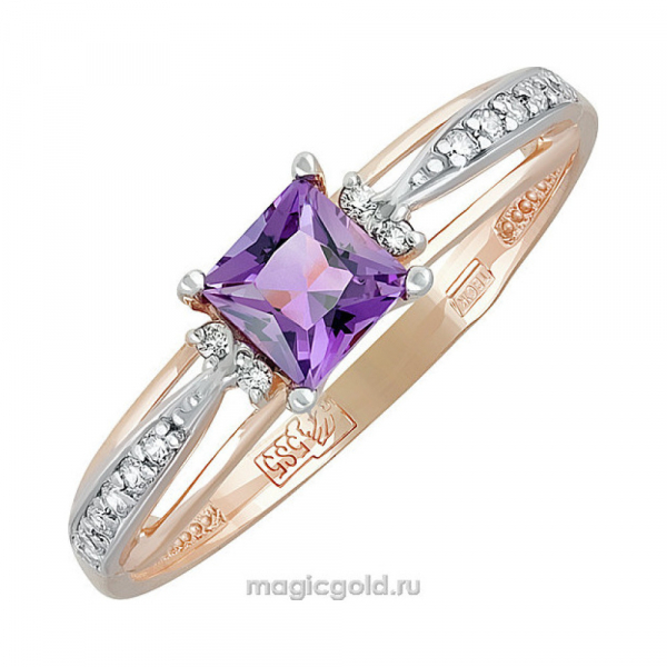 Золотое кольцо с аметистом и фианитом № 139784