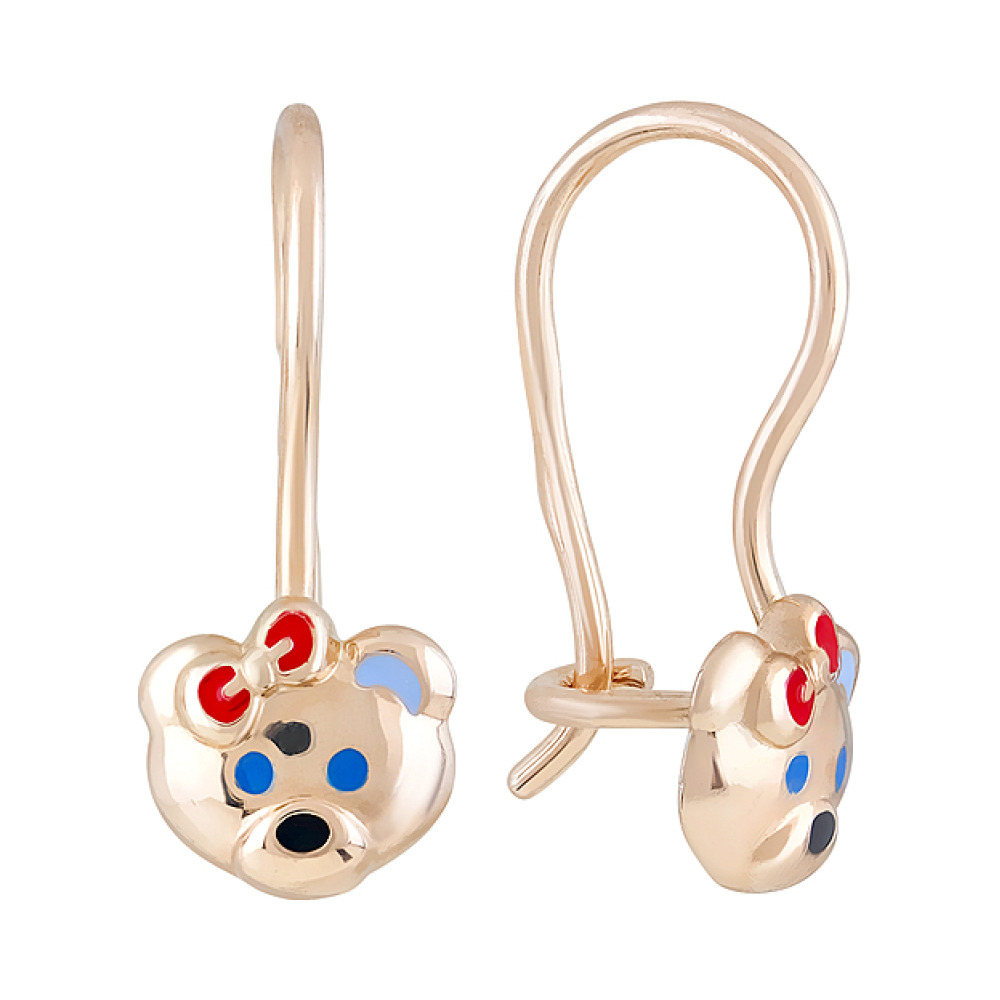 Золотые серьги с эмалью № 123729