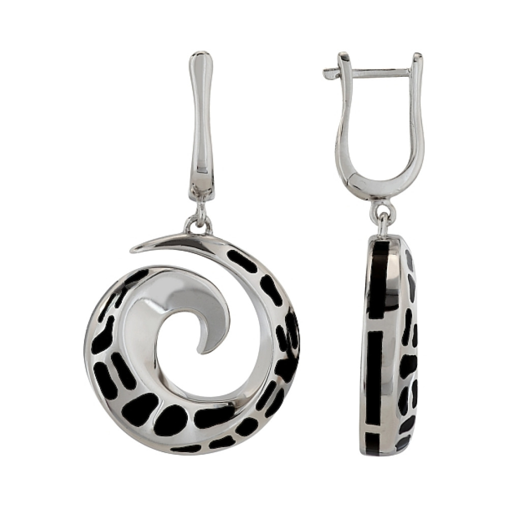 Серебряные серьги с каучуком № 99389