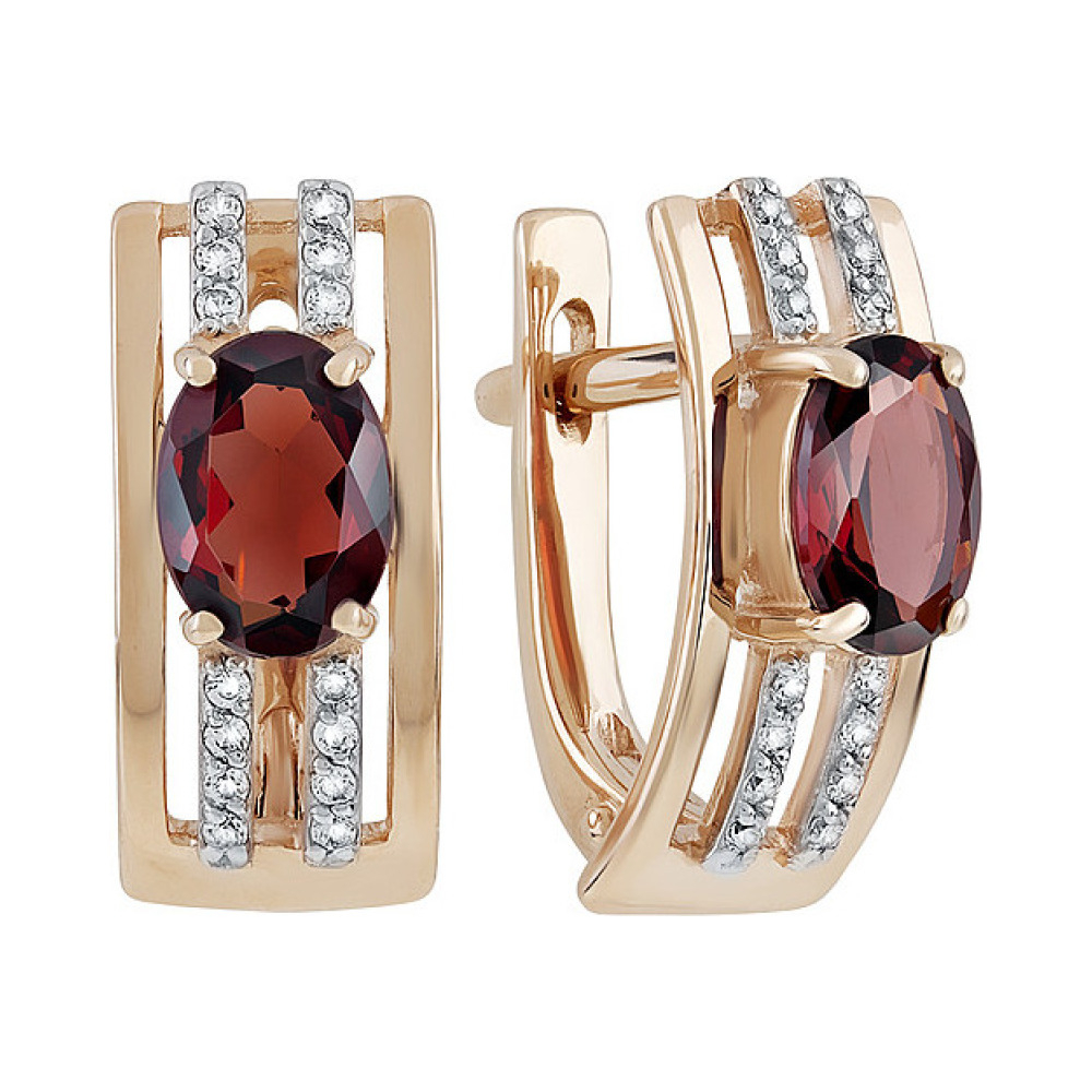 Золотые серьги с гранатом и фианитом № 131915