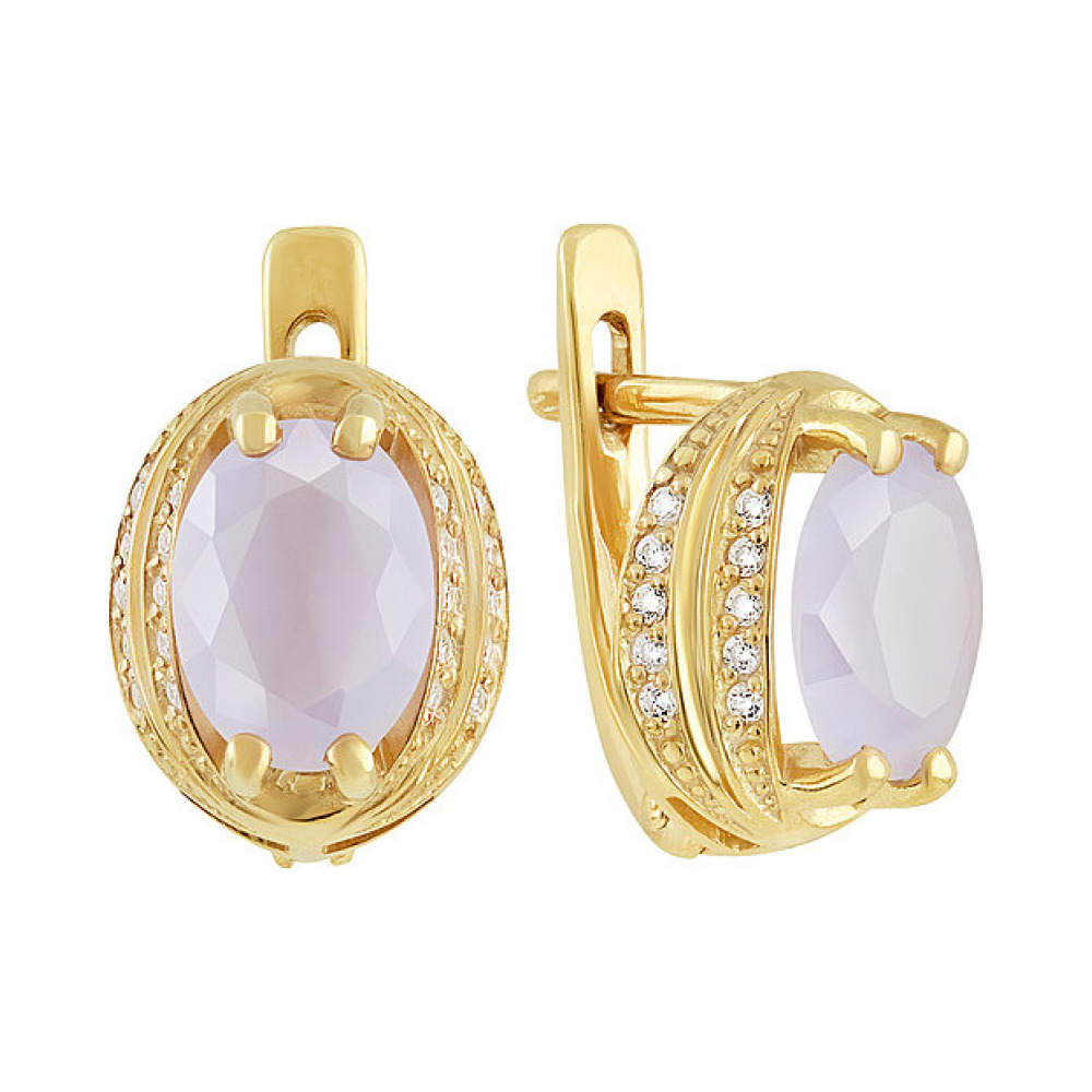 Серебряные серьги с алпанитом , фианитом и золотым покрытием № 132368