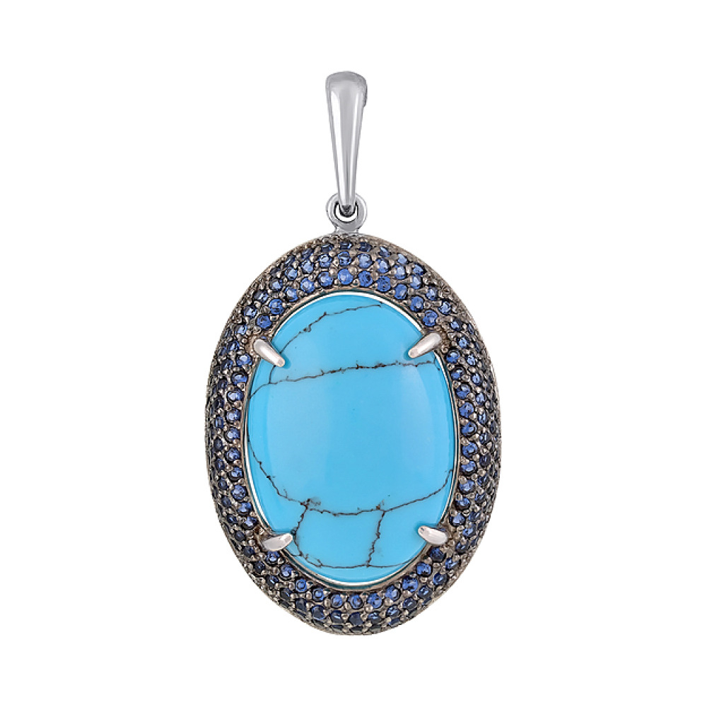 Серебряная подвеска с бирюзой и фианитом № 128102