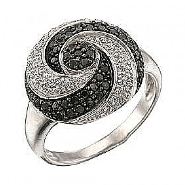 Золотое кольцо с чёрным и белым бриллиантами № 34524